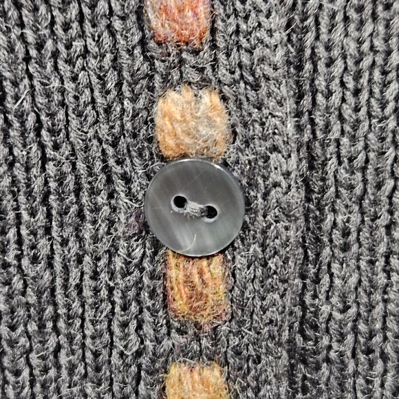 J Jill Cardigan Sweater XSP Petite Embroidered Gray Rainbow Long Sleeve Ramie - Picture 3 of 11